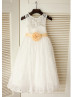 Ivory Lace Tea Length Rustic Flower Girl Dress